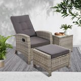 Furniture > Outdoor - Gardeon Outdoor Setting Recliner Chair Table Set Wicker lounge Patio Furniture Grey - Garden Yard