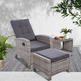 Furniture > Outdoor - Gardeon Outdoor Setting Recliner Chair Table Set Wicker lounge Patio Furniture Grey - Garden Yard