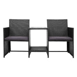 Furniture > Outdoor - Gardeon Outdoor Setting Wicker Loveseat Birstro Set Patio Garden Furniture Black - Garden Yard
