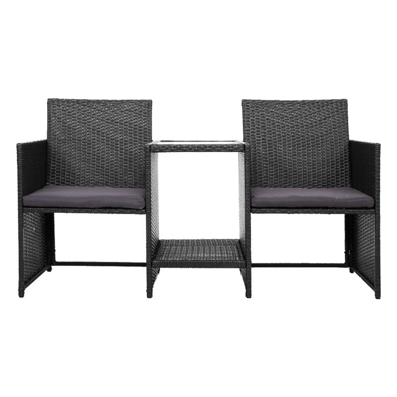 Furniture > Outdoor - Gardeon Outdoor Setting Wicker Loveseat Birstro Set Patio Garden Furniture Black - Garden Yard