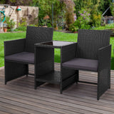 Furniture > Outdoor - Gardeon Outdoor Setting Wicker Loveseat Birstro Set Patio Garden Furniture Black - Garden Yard