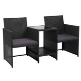 Furniture > Outdoor - Gardeon Outdoor Setting Wicker Loveseat Birstro Set Patio Garden Furniture Black - Garden Yard