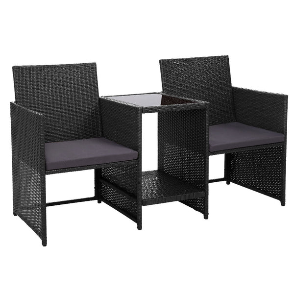 Furniture > Outdoor - Gardeon Outdoor Setting Wicker Loveseat Birstro Set Patio Garden Furniture Black - Garden Yard