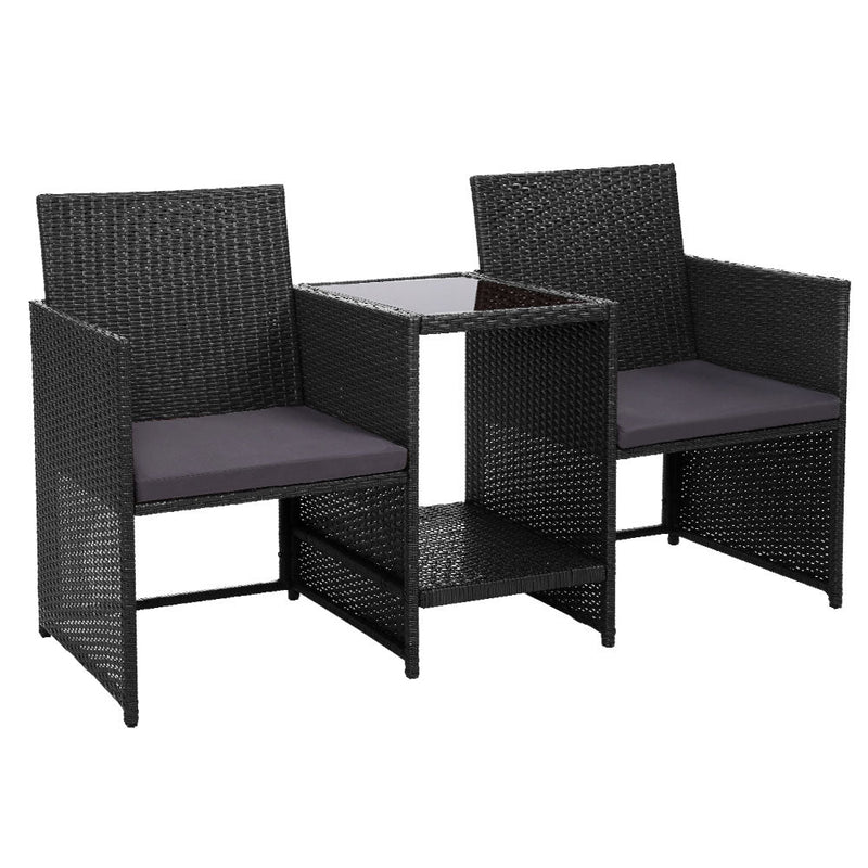 Furniture > Outdoor - Gardeon Outdoor Setting Wicker Loveseat Birstro Set Patio Garden Furniture Black - Garden Yard