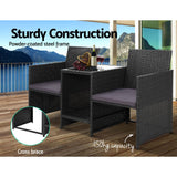 Furniture > Outdoor - Gardeon Outdoor Setting Wicker Loveseat Birstro Set Patio Garden Furniture Black - Garden Yard