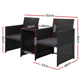 Furniture > Outdoor - Gardeon Outdoor Setting Wicker Loveseat Birstro Set Patio Garden Furniture Black - Garden Yard