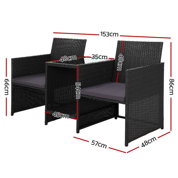 Furniture > Outdoor - Gardeon Outdoor Setting Wicker Loveseat Birstro Set Patio Garden Furniture Black - Garden Yard