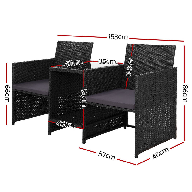 Furniture > Outdoor - Gardeon Outdoor Setting Wicker Loveseat Birstro Set Patio Garden Furniture Black - Garden Yard