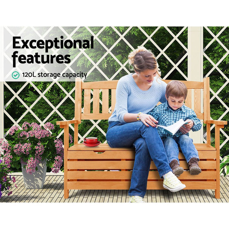 Furniture > Outdoor - Gardeon Outdoor Storage Bench Box Wooden Garden Chair 2 Seat Timber Furniture - Garden Yard