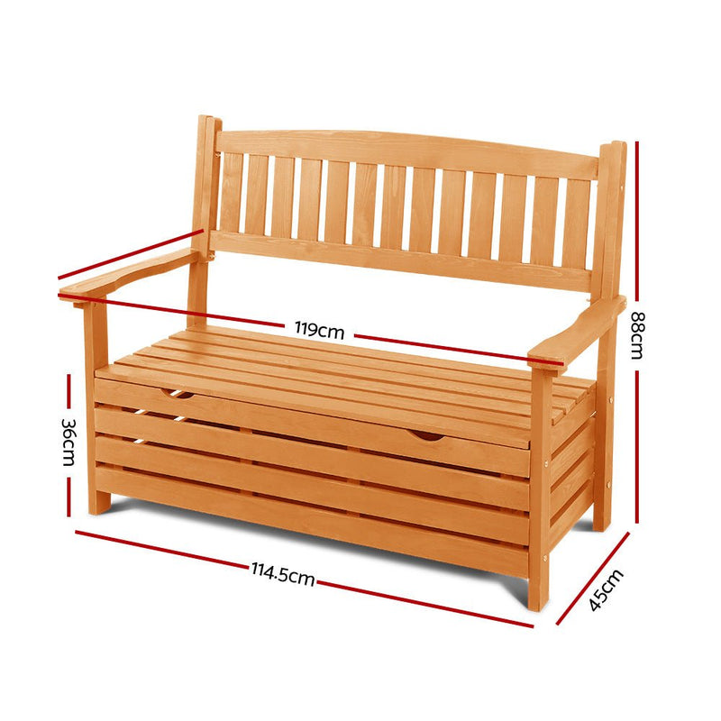 Furniture > Outdoor - Gardeon Outdoor Storage Bench Box Wooden Garden Chair 2 Seat Timber Furniture - Garden Yard