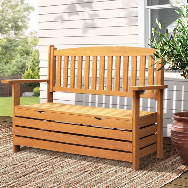 Furniture > Outdoor - Gardeon Outdoor Storage Bench Box Wooden Garden Chair 2 Seat Timber Furniture - Garden Yard