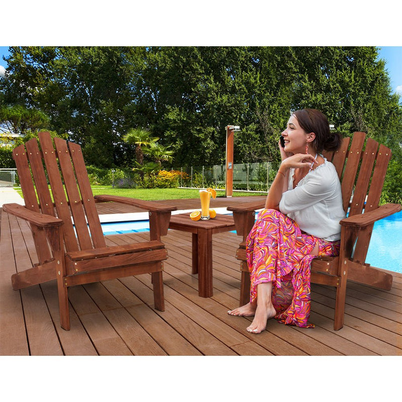 Furniture > Outdoor - Gardeon Outdoor Sun Lounge Beach Chairs Table Setting Wooden Adirondack Patio Chair Brown - Garden Yard