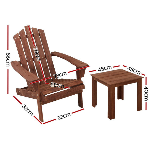 Furniture > Outdoor - Gardeon Outdoor Sun Lounge Beach Chairs Table Setting Wooden Adirondack Patio Chair Brown - Garden Yard