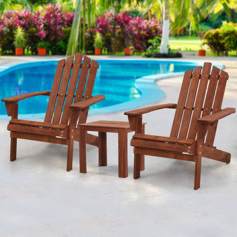 Furniture > Outdoor - Gardeon Outdoor Sun Lounge Beach Chairs Table Setting Wooden Adirondack Patio Chair Brown - Garden Yard
