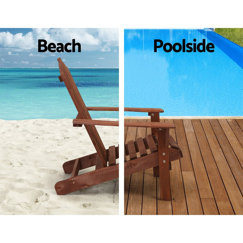Furniture > Outdoor - Gardeon Outdoor Sun Lounge Beach Chairs Table Setting Wooden Adirondack Patio Chair Brown - Garden Yard