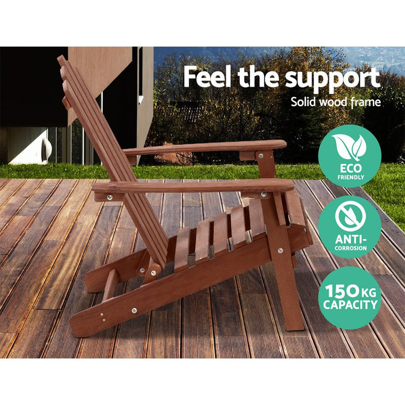 Furniture > Outdoor - Gardeon Outdoor Sun Lounge Beach Chairs Table Setting Wooden Adirondack Patio Chair Brown - Garden Yard