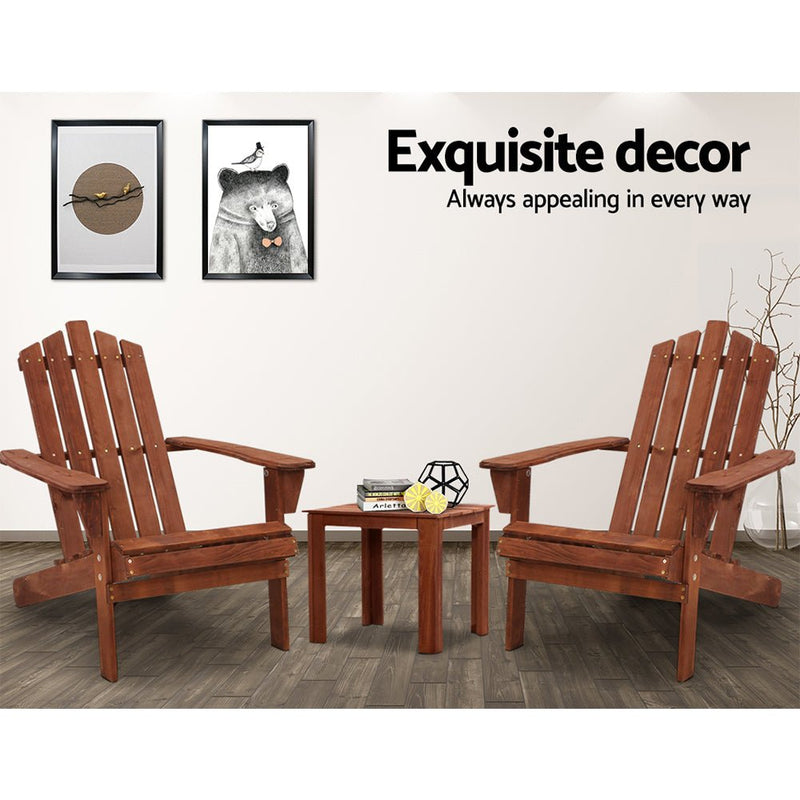 Furniture > Outdoor - Gardeon Outdoor Sun Lounge Beach Chairs Table Setting Wooden Adirondack Patio Chair Brown - Garden Yard