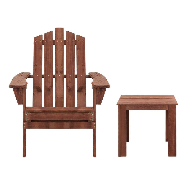 Furniture > Outdoor - Gardeon Outdoor Sun Lounge Beach Chairs Table Setting Wooden Adirondack Patio Chair Brown - Garden Yard