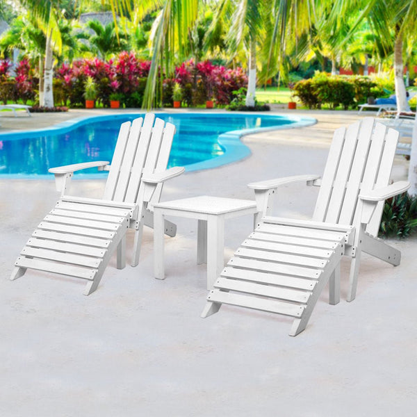 Furniture > Outdoor - Gardeon Outdoor Sun Lounge Beach Chairs Table Setting Wooden Adirondack Patio Chair - Garden Yard