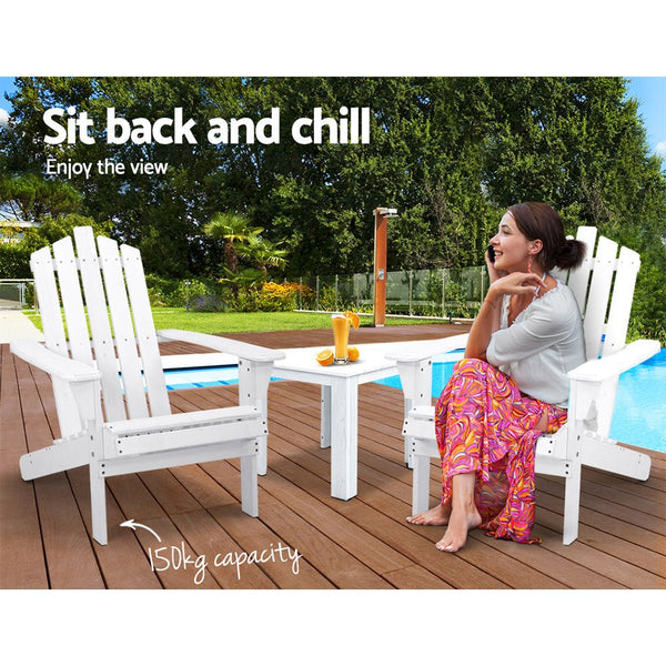 Furniture > Outdoor - Gardeon Outdoor Sun Lounge Beach Chairs Table Setting Wooden Adirondack Patio Chair White - Garden Yard