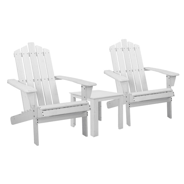 Furniture > Outdoor - Gardeon Outdoor Sun Lounge Beach Chairs Table Setting Wooden Adirondack Patio Chair White - Garden Yard