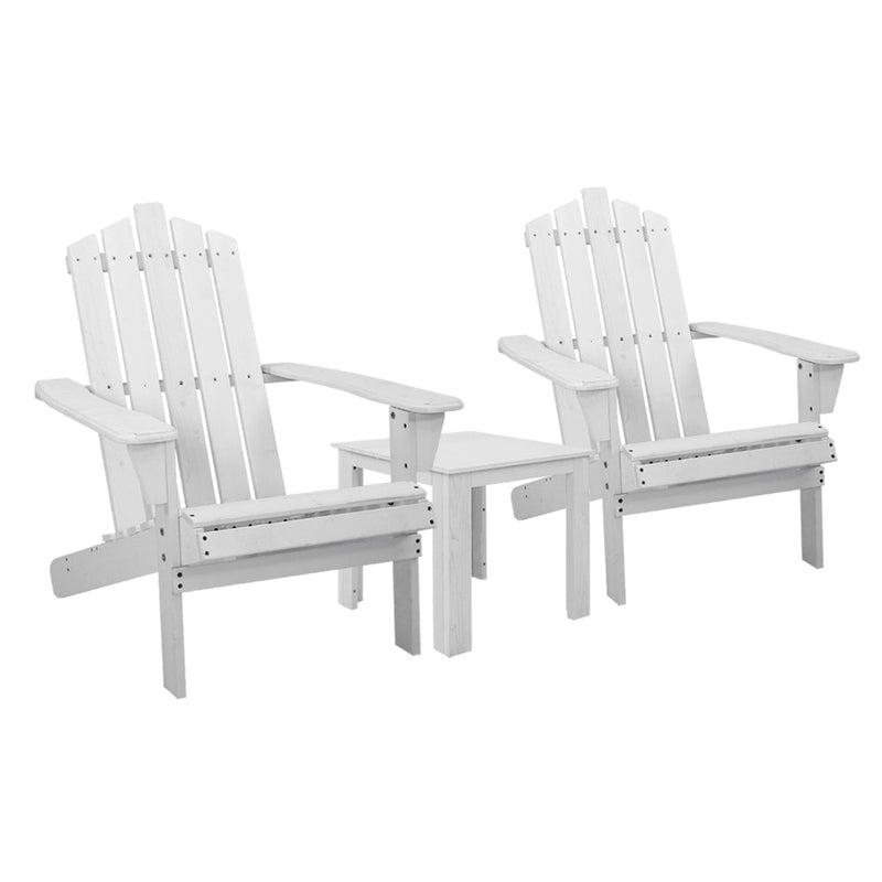 Furniture > Outdoor - Gardeon Outdoor Sun Lounge Beach Chairs Table Setting Wooden Adirondack Patio Chair White - Garden Yard