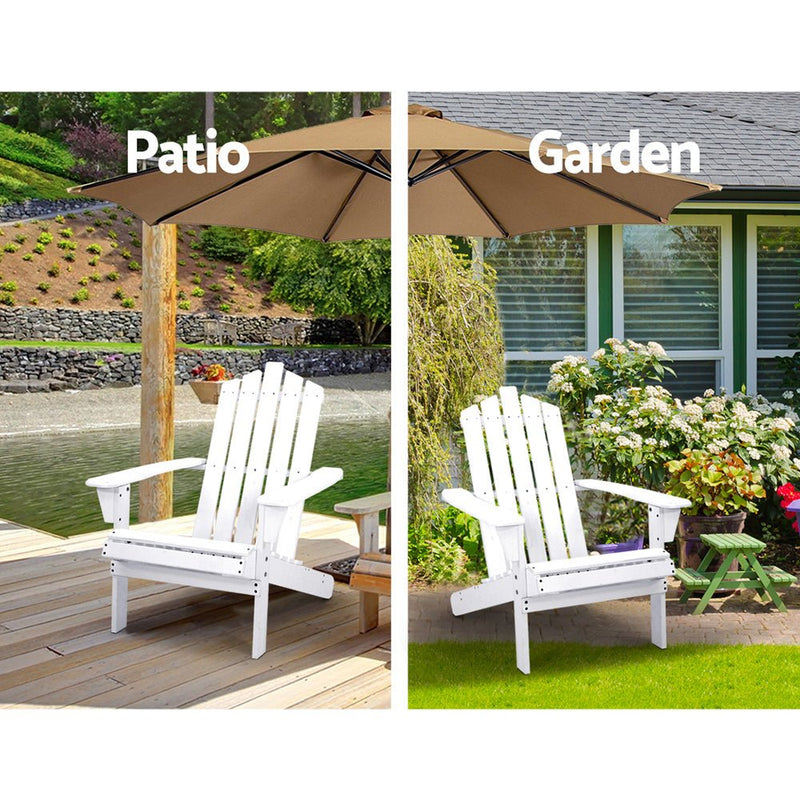 Furniture > Outdoor - Gardeon Outdoor Sun Lounge Beach Chairs Table Setting Wooden Adirondack Patio Chair White - Garden Yard