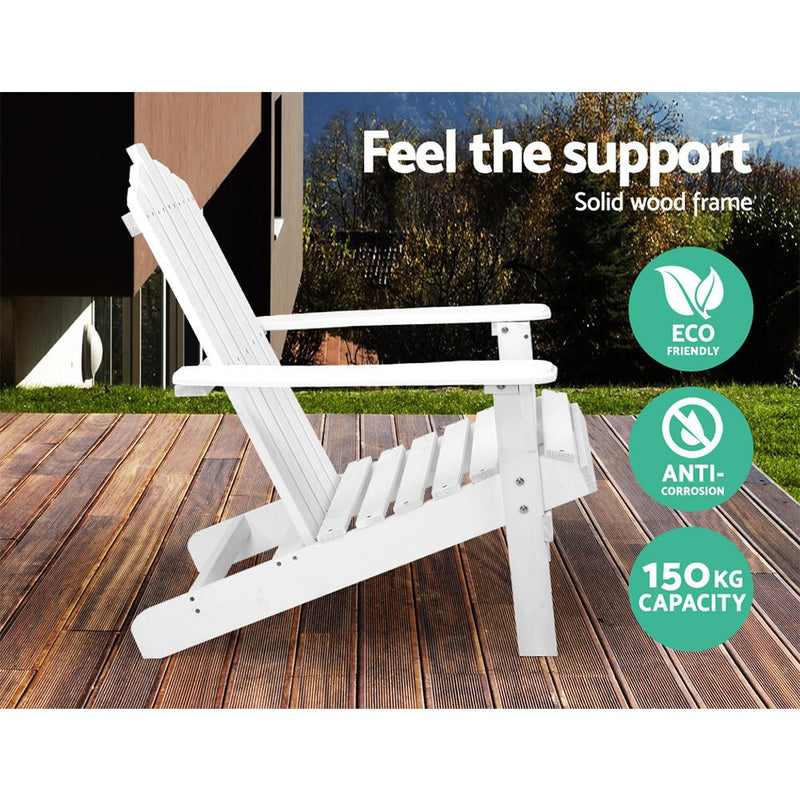 Furniture > Outdoor - Gardeon Outdoor Sun Lounge Beach Chairs Table Setting Wooden Adirondack Patio Chair White - Garden Yard