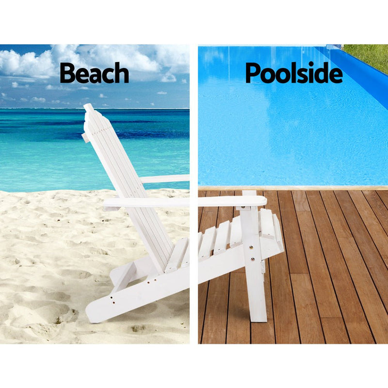 Furniture > Outdoor - Gardeon Outdoor Sun Lounge Beach Chairs Table Setting Wooden Adirondack Patio Chair White - Garden Yard