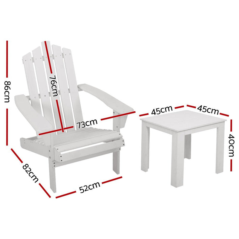 Furniture > Outdoor - Gardeon Outdoor Sun Lounge Beach Chairs Table Setting Wooden Adirondack Patio Chair White - Garden Yard