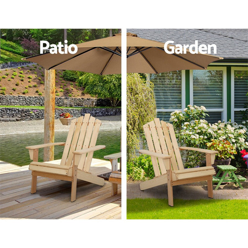 Furniture > Outdoor - Gardeon Outdoor Sun Lounge Beach Chairs Table Setting Wooden Adirondack Patio Natural Wood Chair - Garden Yard