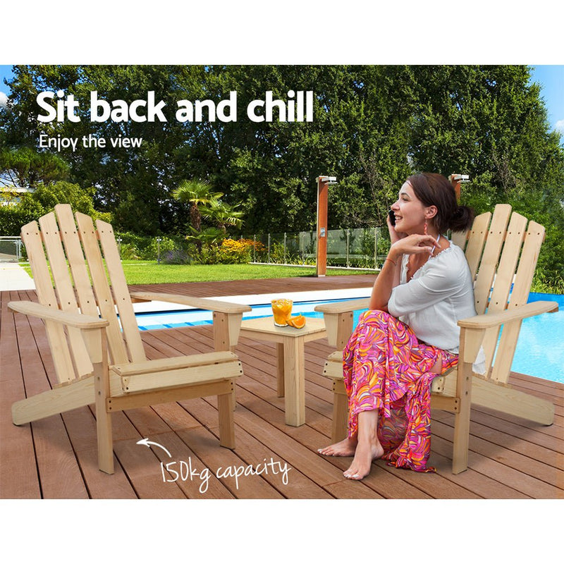 Furniture > Outdoor - Gardeon Outdoor Sun Lounge Beach Chairs Table Setting Wooden Adirondack Patio Natural Wood Chair - Garden Yard