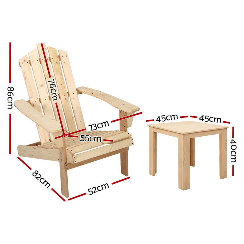 Furniture > Outdoor - Gardeon Outdoor Sun Lounge Beach Chairs Table Setting Wooden Adirondack Patio Natural Wood Chair - Garden Yard