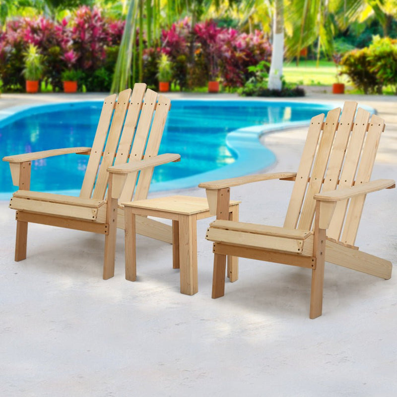 Furniture > Outdoor - Gardeon Outdoor Sun Lounge Beach Chairs Table Setting Wooden Adirondack Patio Natural Wood Chair - Garden Yard