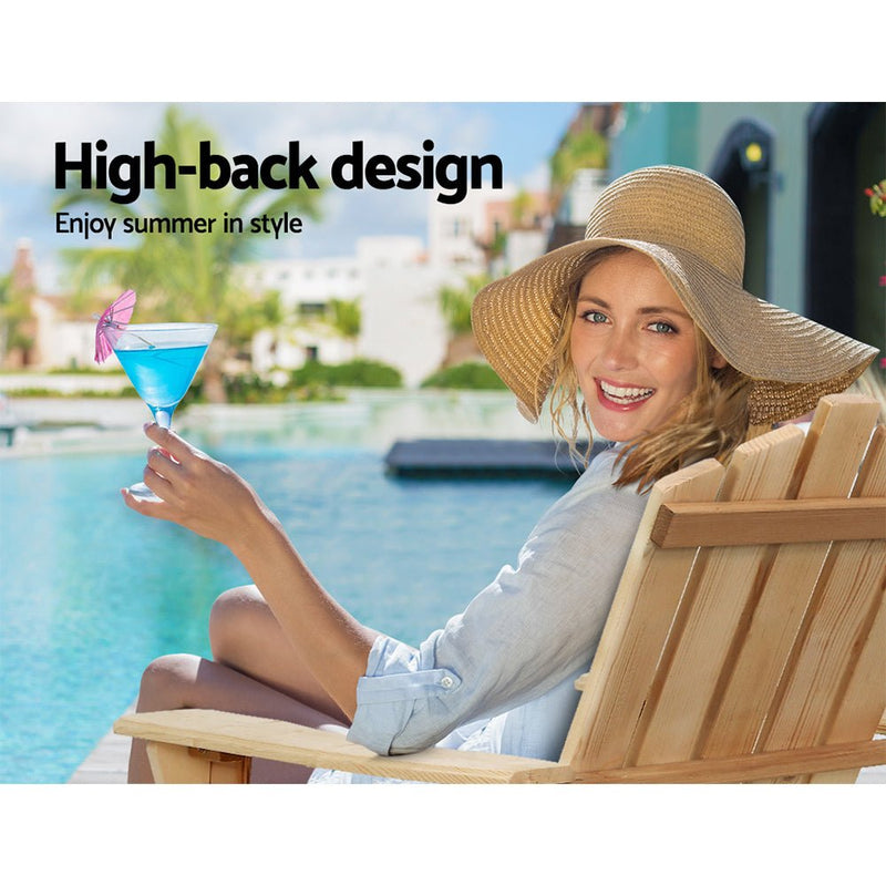 Furniture > Outdoor - Gardeon Outdoor Sun Lounge Beach Chairs Table Setting Wooden Adirondack Patio Natural Wood Chair - Garden Yard