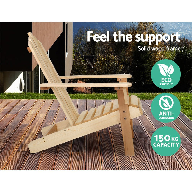 Furniture > Outdoor - Gardeon Outdoor Sun Lounge Beach Chairs Table Setting Wooden Adirondack Patio Natural Wood Chair - Garden Yard