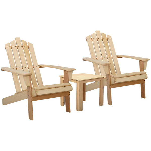Furniture > Outdoor - Gardeon Outdoor Sun Lounge Beach Chairs Table Setting Wooden Adirondack Patio Natural Wood Chair - Garden Yard