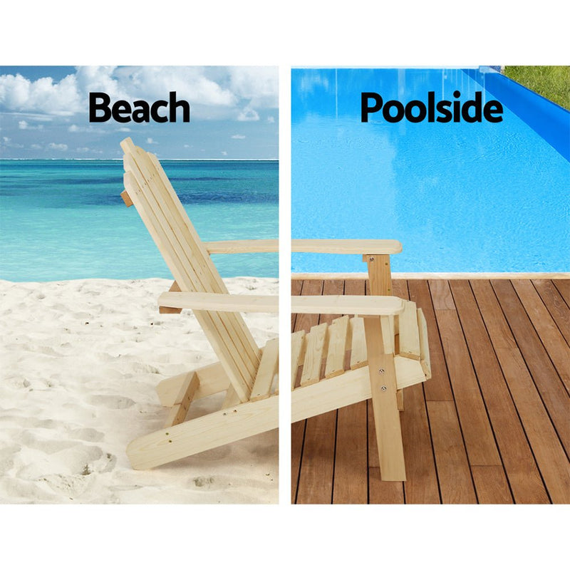 Furniture > Outdoor - Gardeon Outdoor Sun Lounge Beach Chairs Table Setting Wooden Adirondack Patio Natural Wood Chair - Garden Yard