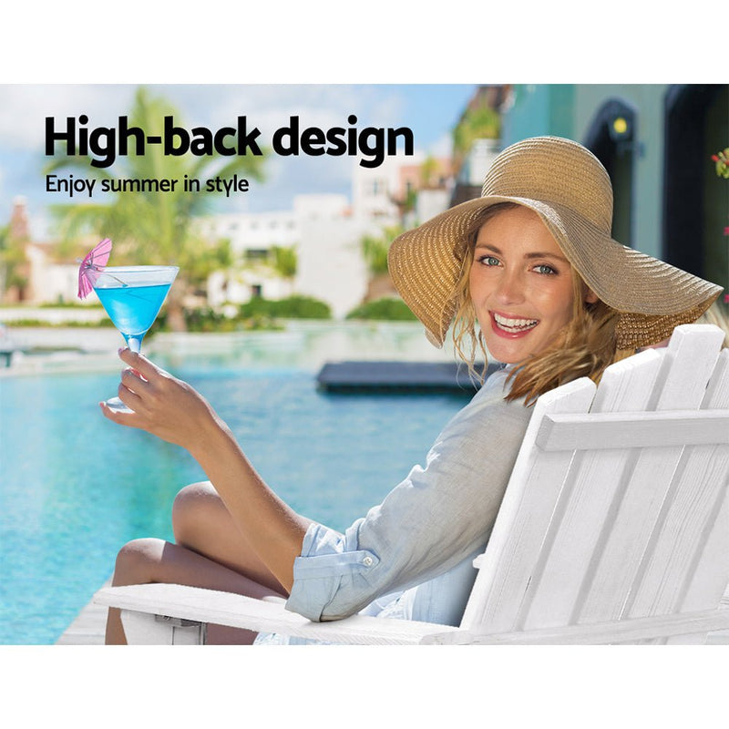 Furniture > Outdoor - Gardeon Outdoor Sun Lounge Beach Chairs Table Setting Wooden Adirondack Patio - White - Garden Yard