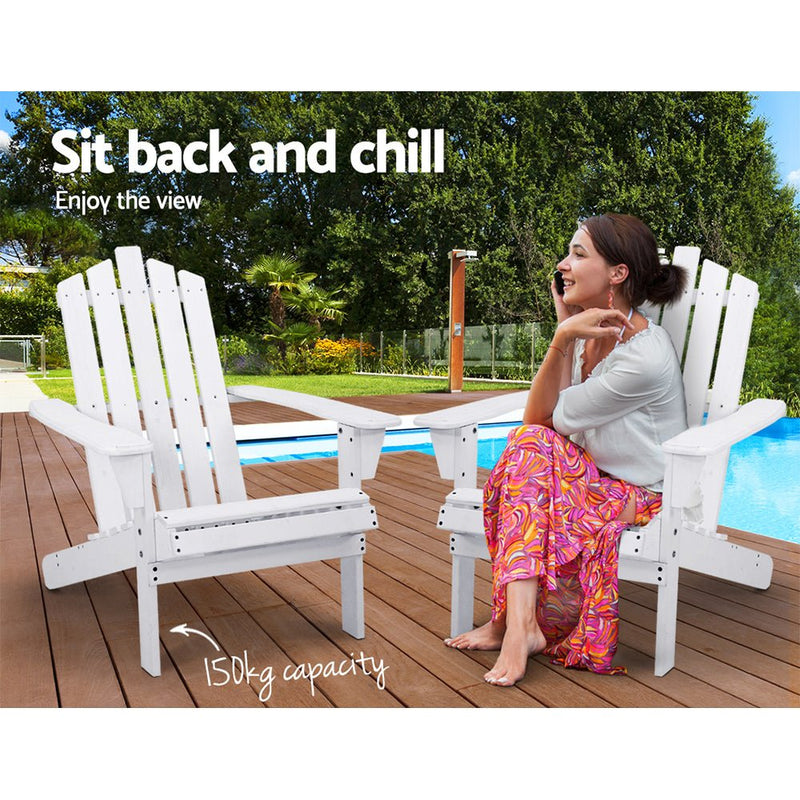 Furniture > Outdoor - Gardeon Outdoor Sun Lounge Beach Chairs Table Setting Wooden Adirondack Patio - White - Garden Yard