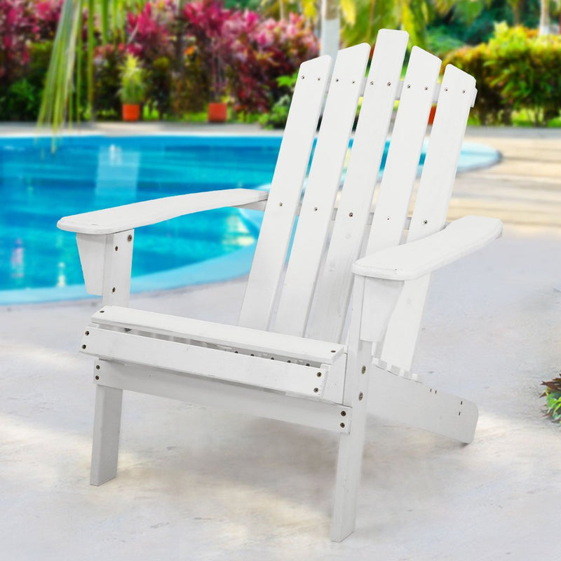 Furniture > Outdoor - Gardeon Outdoor Sun Lounge Beach Chairs Table Setting Wooden Adirondack Patio - White - Garden Yard
