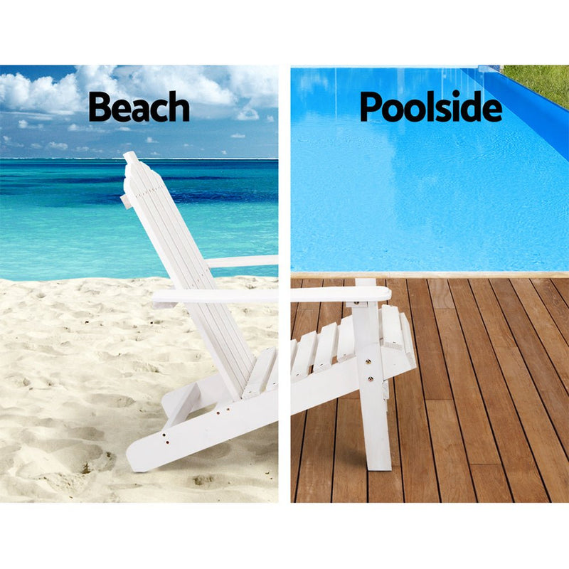 Furniture > Outdoor - Gardeon Outdoor Sun Lounge Beach Chairs Table Setting Wooden Adirondack Patio - White - Garden Yard