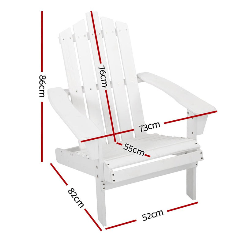 Furniture > Outdoor - Gardeon Outdoor Sun Lounge Beach Chairs Table Setting Wooden Adirondack Patio - White - Garden Yard