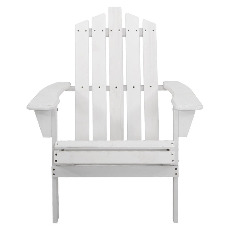 Furniture > Outdoor - Gardeon Outdoor Sun Lounge Beach Chairs Table Setting Wooden Adirondack Patio - White - Garden Yard