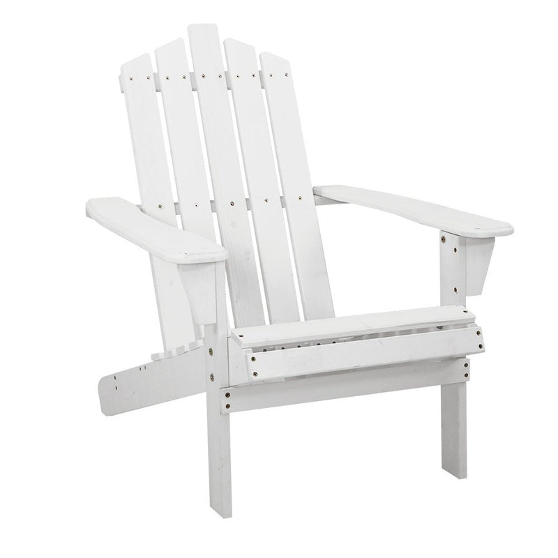 Furniture > Outdoor - Gardeon Outdoor Sun Lounge Beach Chairs Table Setting Wooden Adirondack Patio - White - Garden Yard