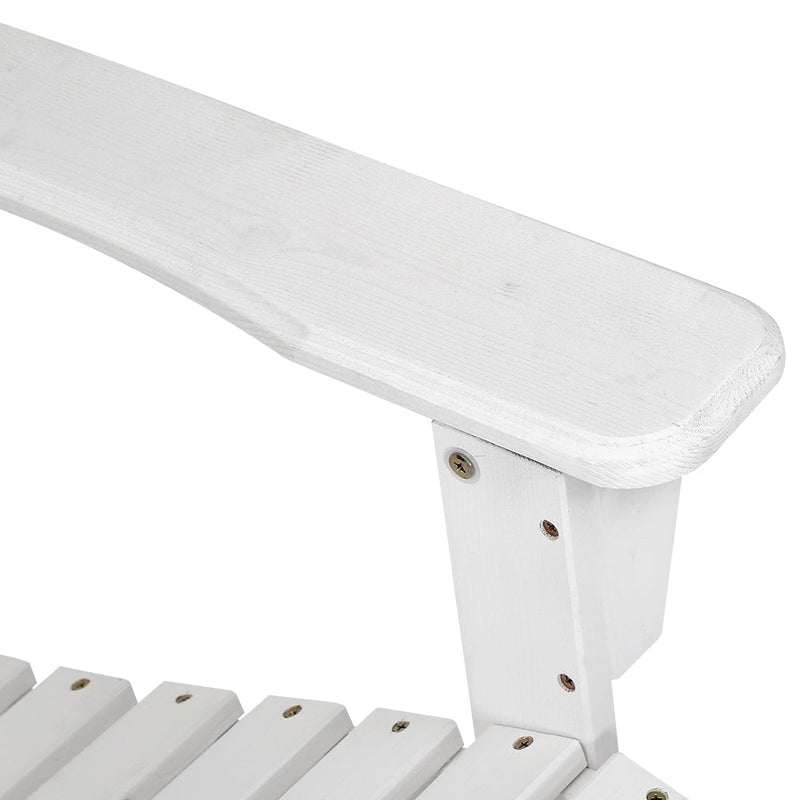 Furniture > Outdoor - Gardeon Outdoor Sun Lounge Beach Chairs Table Setting Wooden Adirondack Patio - White - Garden Yard