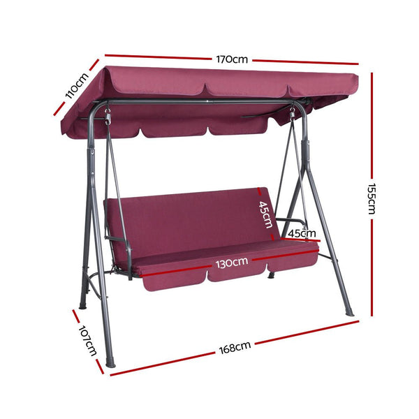 Furniture > Outdoor - Gardeon Outdoor Swing Chair Hammock 3 Seater Garden Canopy Bench Seat Backyard - Garden Yard