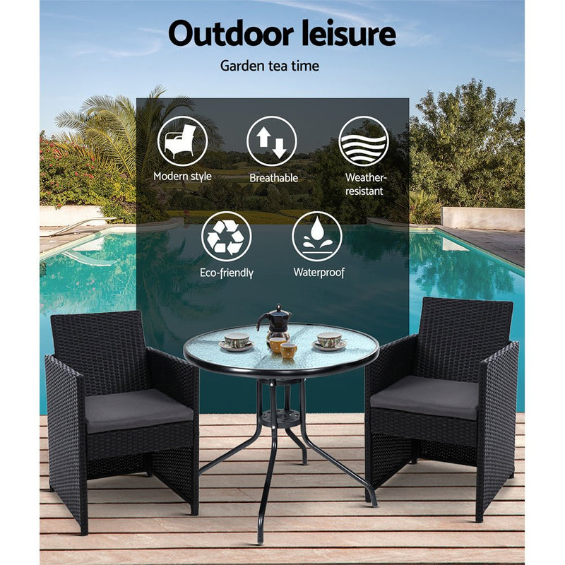Furniture > Outdoor - Gardeon Patio Furniture Dining Chairs Table Patio Setting Bistro Set Wicker Tea Coffee Cafe Bar Set - Garden Yard