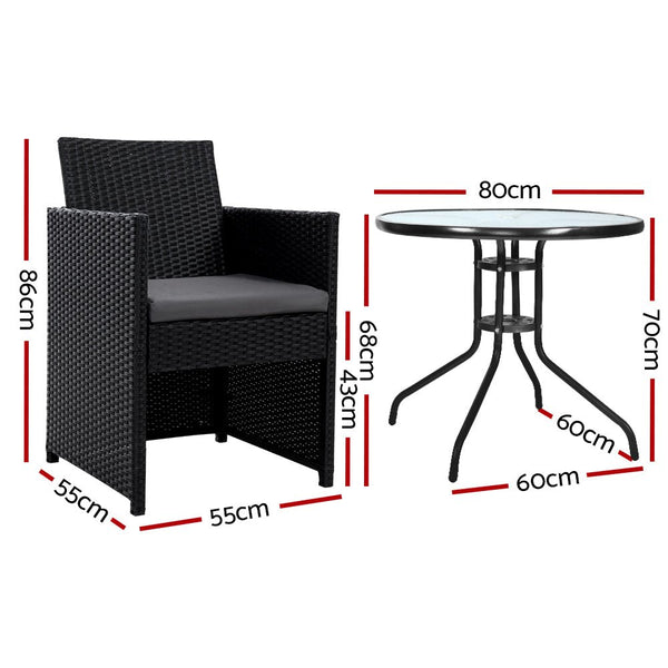 Furniture > Outdoor - Gardeon Patio Furniture Dining Chairs Table Patio Setting Bistro Set Wicker Tea Coffee Cafe Bar Set - Garden Yard