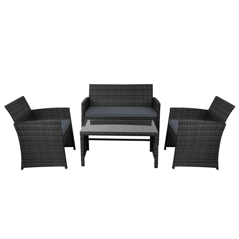 Furniture > Outdoor - Gardeon Rattan Furniture Outdoor Lounge Setting Wicker Dining Set w/Storage Cover Black - Garden Yard